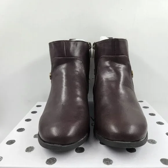 Nine West Amara Bootie Little Girls 2M Brown Almond Toe Block Heel Zip Closure~ - Picture 5 of 15
